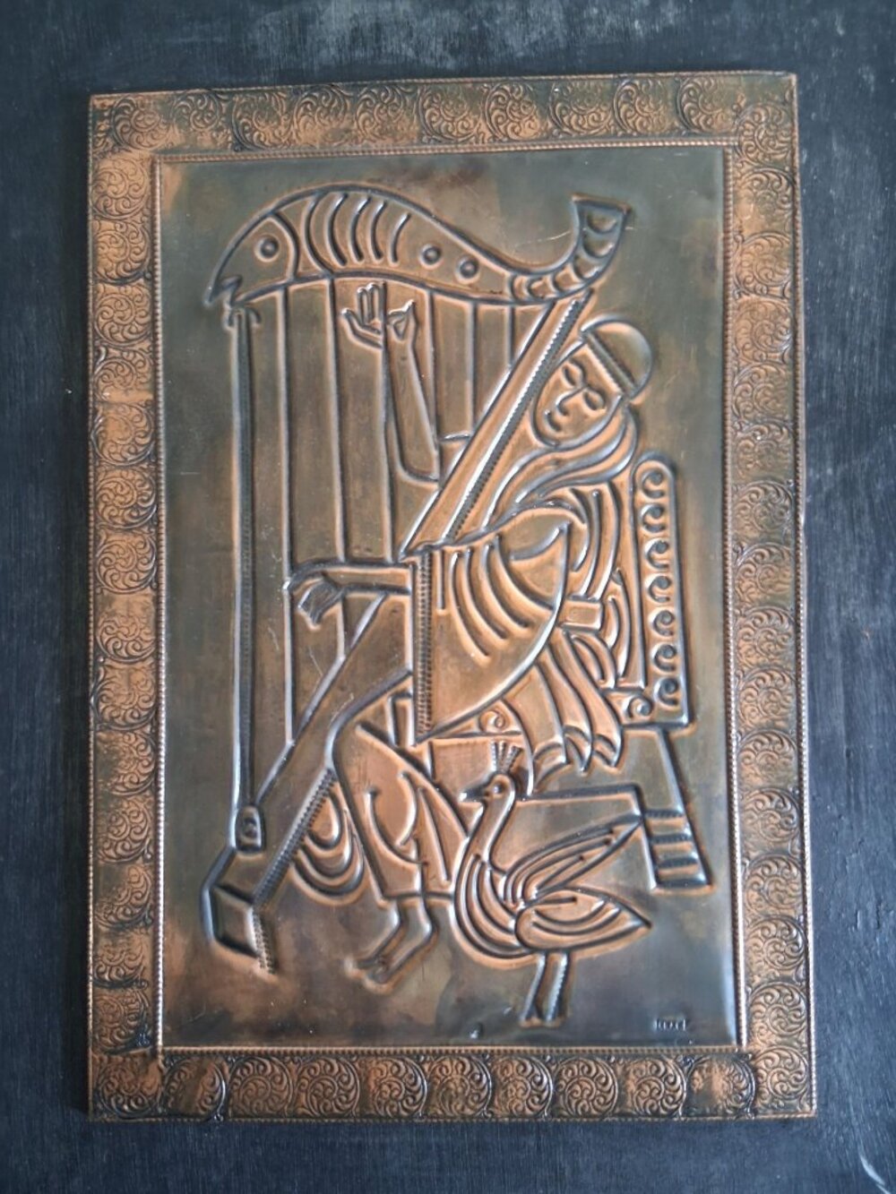 Messica Embossed Copper Relief On Board Decor King David With Lyre Israel